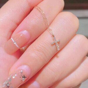 Akado agete diamond cross pendant 18K gold small-batch style high-end collar cha